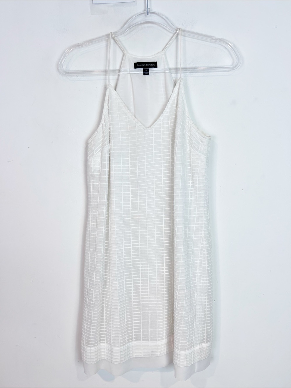 BANANA REPUBLIC OFF-WHITE TEXTURED LATTICE PATTERN SLEEVELESS SHIFT DRESS SZ 4